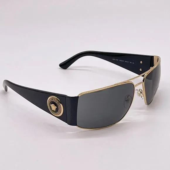 New Versace Mens 63mm Sunglasses Black w/ Gold Trim